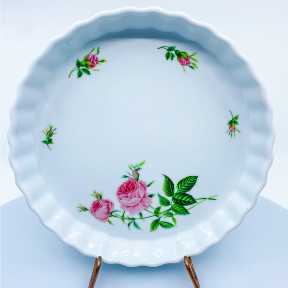 Vintage Rose by Christineholm Round Fluted Quiche Pie Tart Porcelain Dish 9.5” - Picture 6 of 12